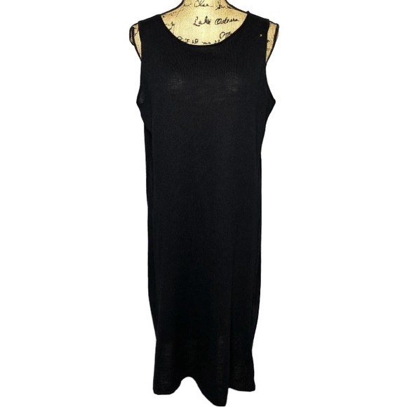 Eileen Fisher Black Sleeveless Wool Knit Maxi Dress - Picture 1 of 11